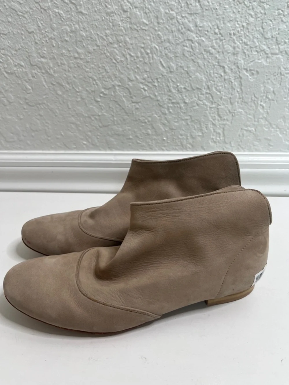 COCLICO Isla Tan Leather Suede Ankle Flat Booties 36